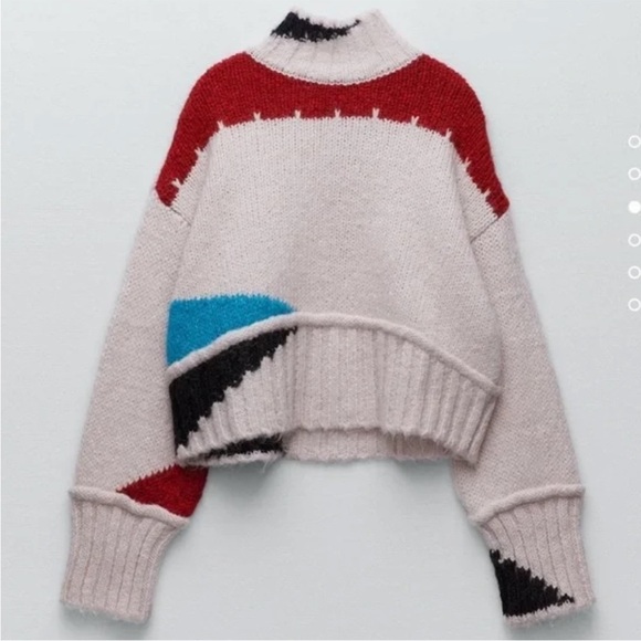 Zara Boxy Cropped Colorblock Chunky Knit Wool Blend Sweater Size Medium western - Picture 1 of 15